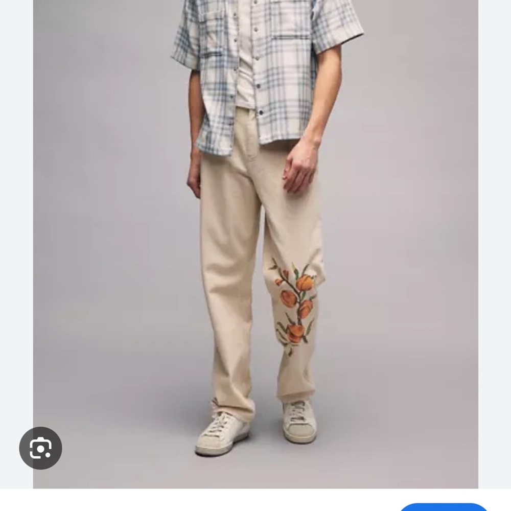 Men's Cream Pants with Floral Design